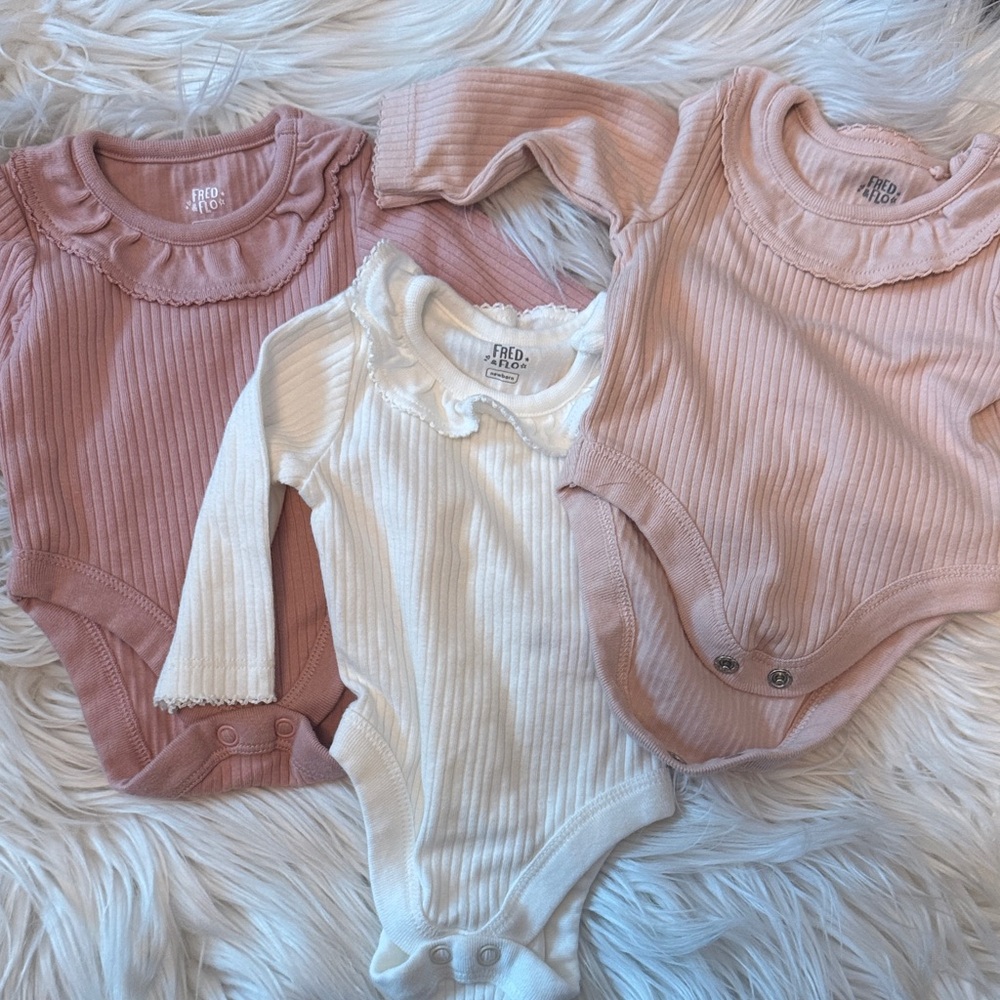 Ribbed Baby Bodysuit Set - Pink, Cream, and White